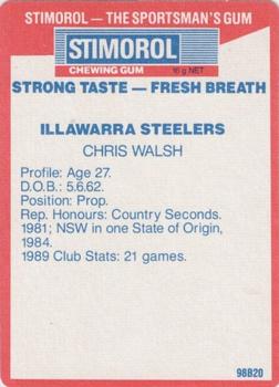 1990 Stimorol NRL #73 Chris Walsh Back